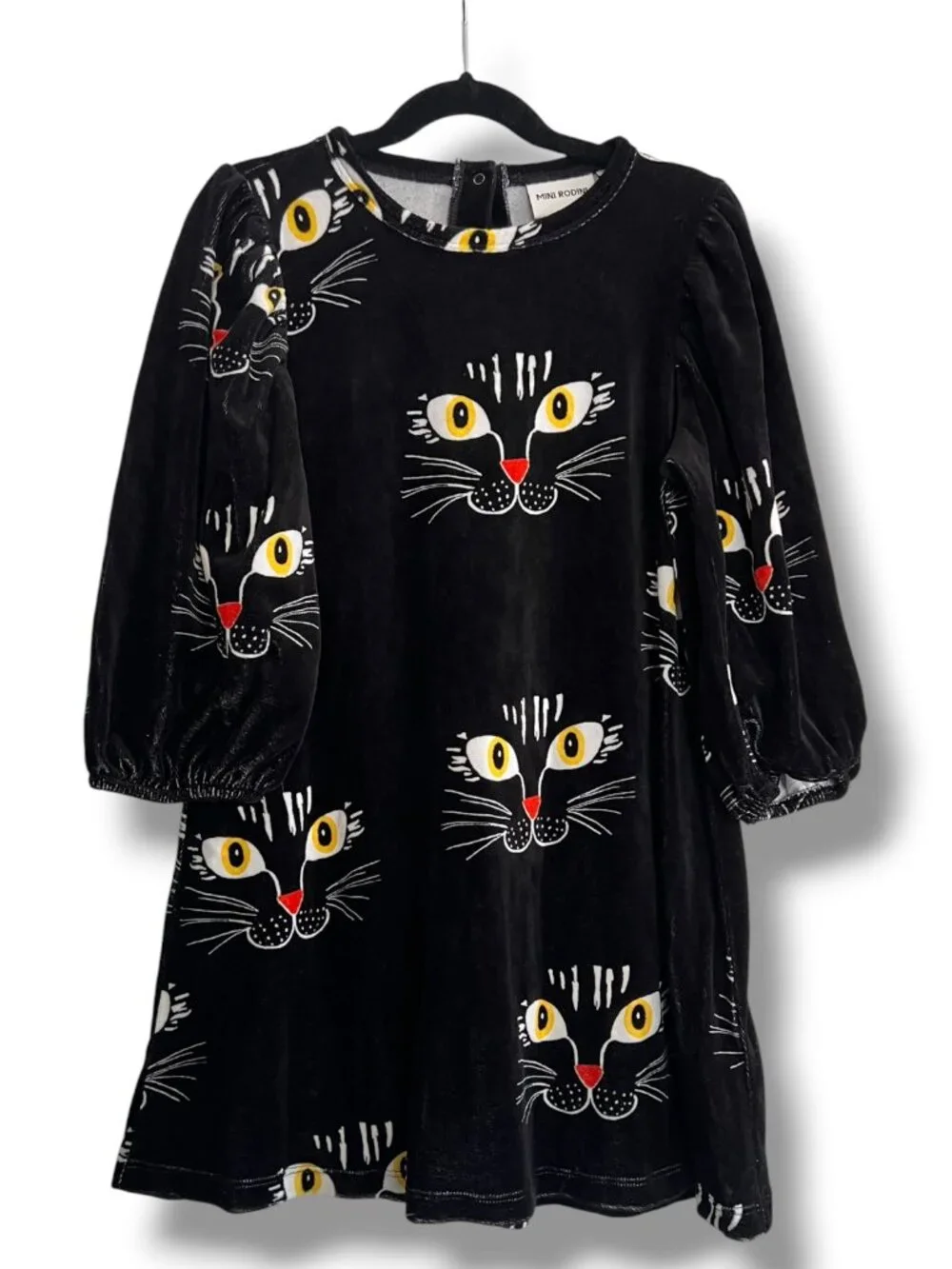 Mini Rodini Halloween Spooky Angry Cat Black Velour Dress Size 7-9Y